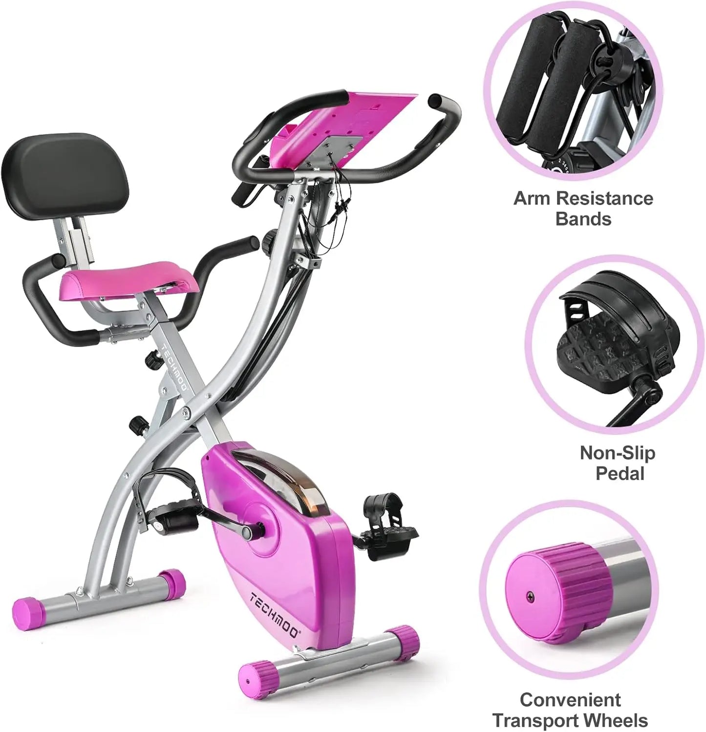 Folding Exercise Bike Portable Upright Recumbent With Adjustable Backrest For Indoor Cardio Fitness