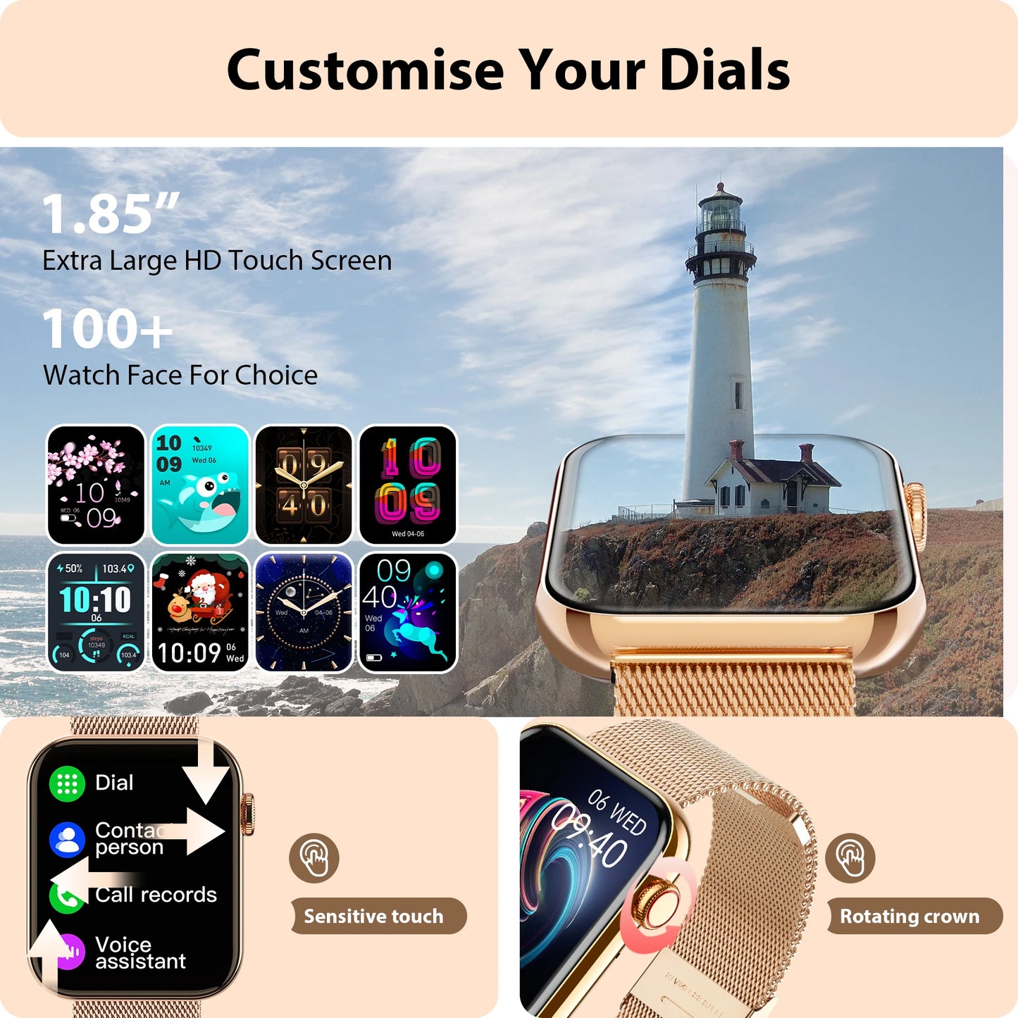 Smart Fitness Watch for iPhone Android Pedometer and Calls
