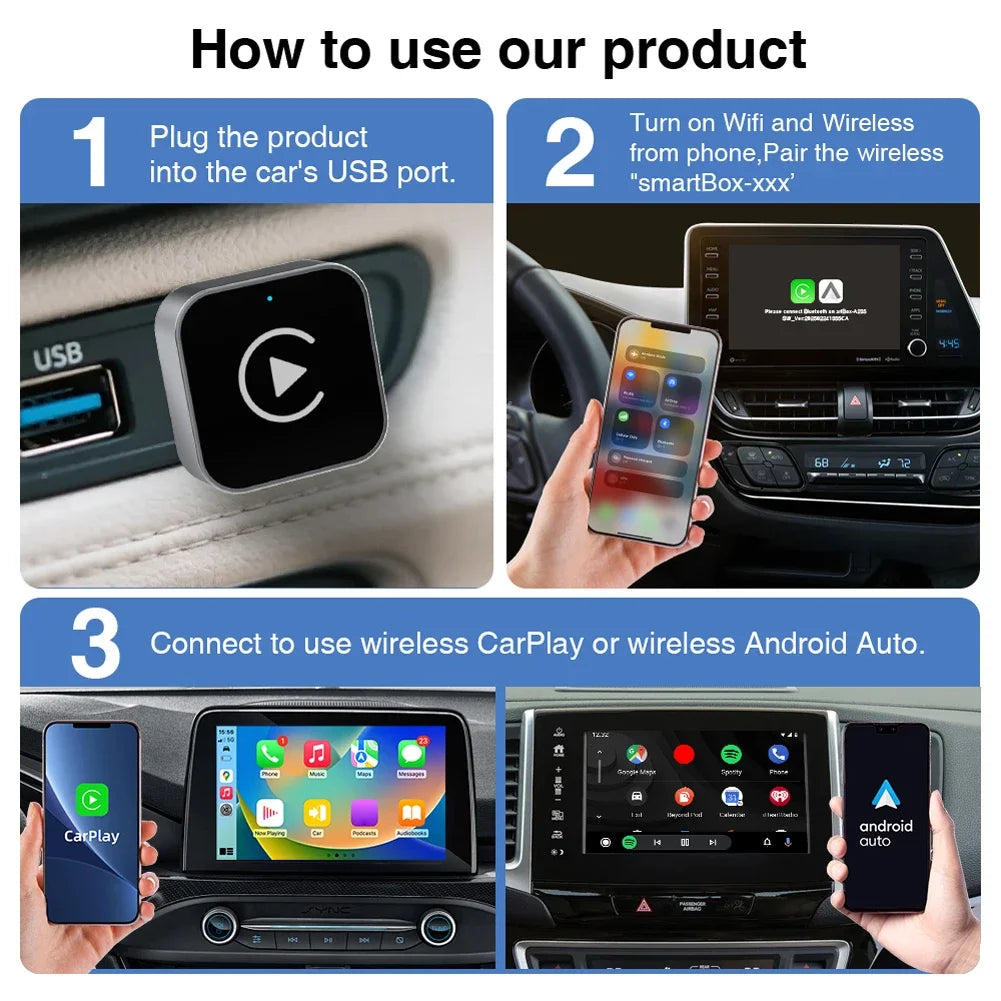 MOJOYCE 2 In 1 Wireless CarPlay Android Auto Adapter Converts Wired CarPlay To Wireless Plug And Play