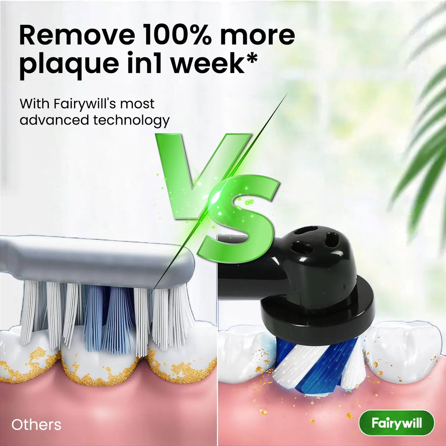 Fairywill T2233 Rechargeable Sonic Toothbrush Powerful Rotation Cleaning for Adults