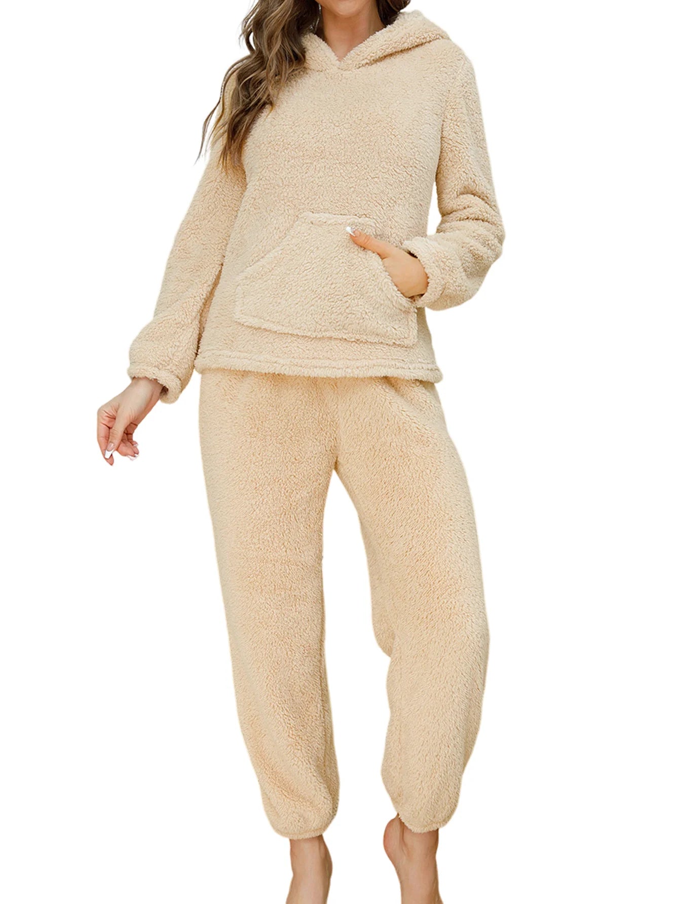 CN Guangdong Women's Flannel Pajama Set Hooded Fleece Loungewear