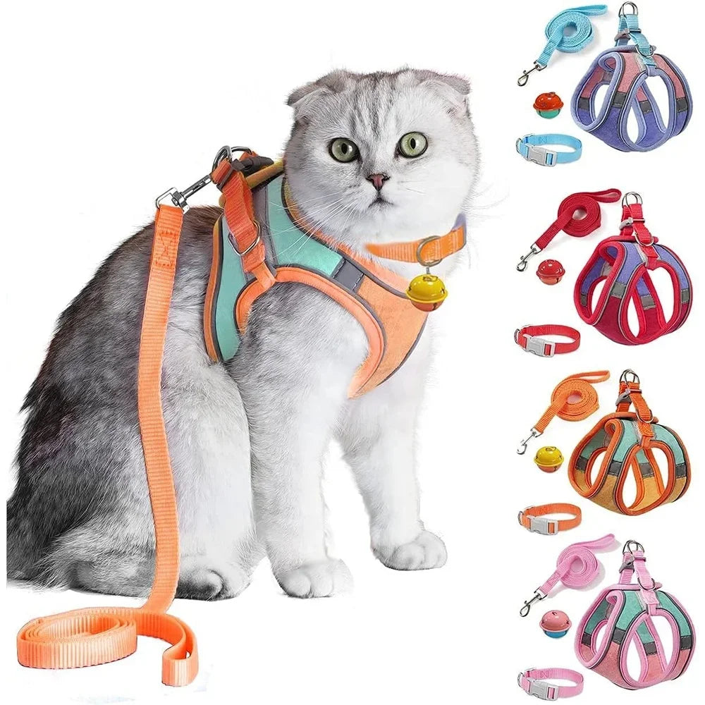 DUTRIEUX Escape Proof Cat Harness Leash Collar Set Reflective Vest For Safe Walking