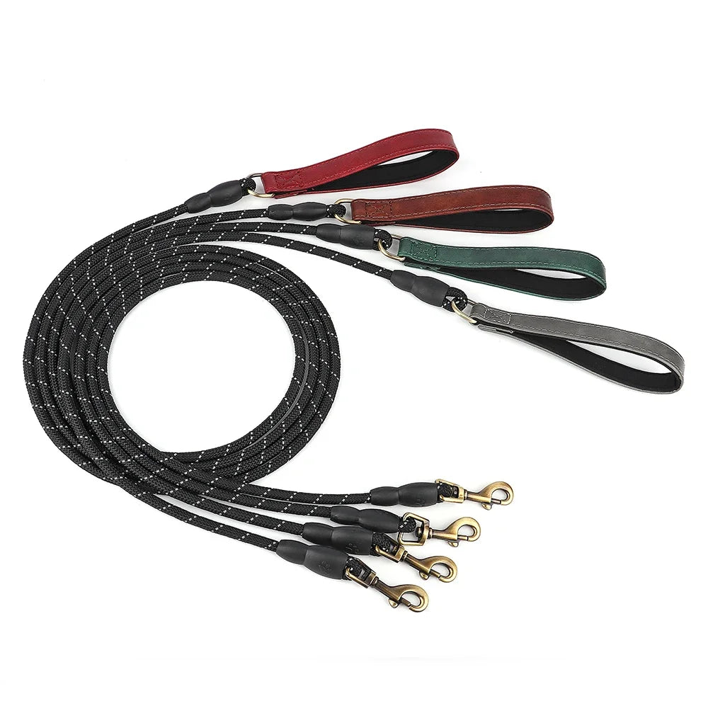 Reflective PU Leather Dog Leash Nylon Training Lead