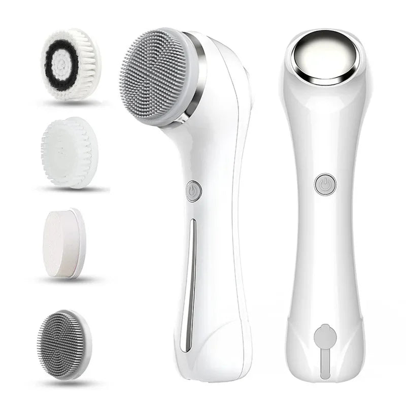 AUKYGGUS Sonic Face Scrubber Facial Cleansing Brush With 5 Interchangeable Heads IPX7 Waterproof Wireless Rechargeable