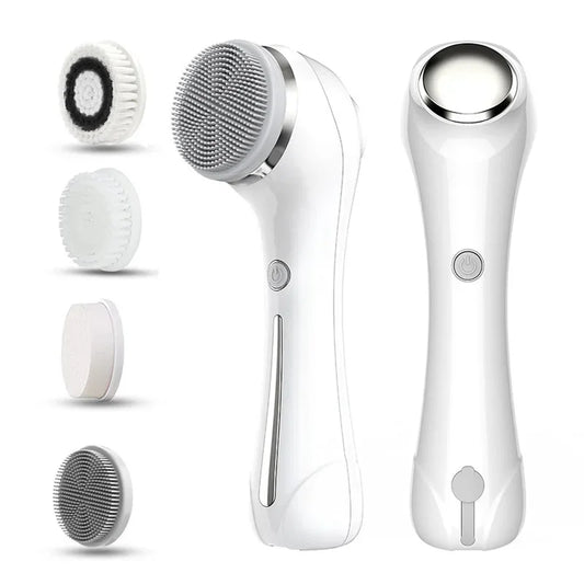 AUKYGGUS Sonic Face Scrubber Facial Cleansing Brush With 5 Interchangeable Heads IPX7 Waterproof Wireless Rechargeable