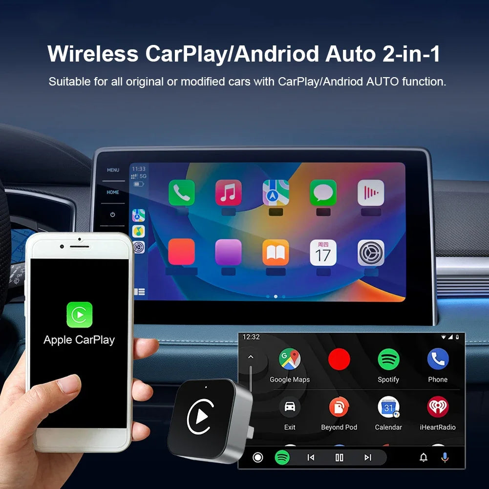 MOJOYCE 2 In 1 Wireless CarPlay Android Auto Adapter Converts Wired CarPlay To Wireless Plug And Play