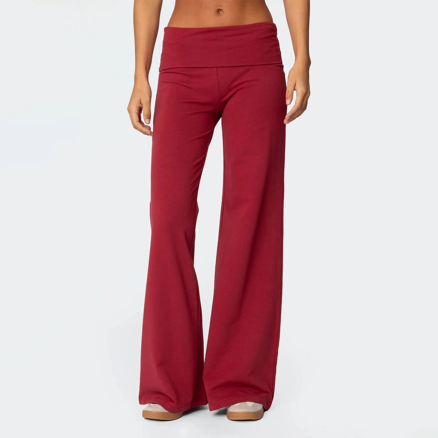 XBTCLXEBCOCN Casual Wide Leg Sweatpants For Women Fold Over Low Rise Flare Yoga Lounge Pants