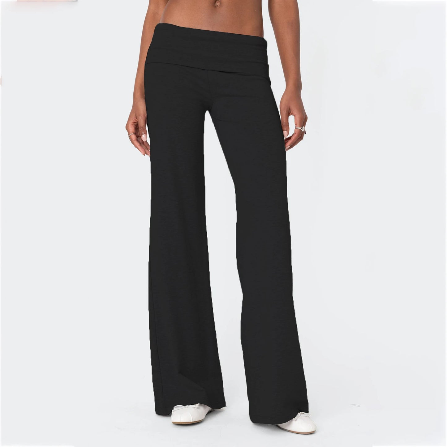 XBTCLXEBCOCN Casual Wide Leg Sweatpants For Women Fold Over Low Rise Flare Yoga Lounge Pants
