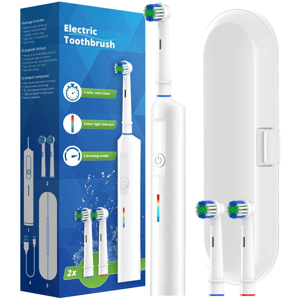 Bristle Smart Rotating Electric Toothbrush With Rounded Head Rechargeable System