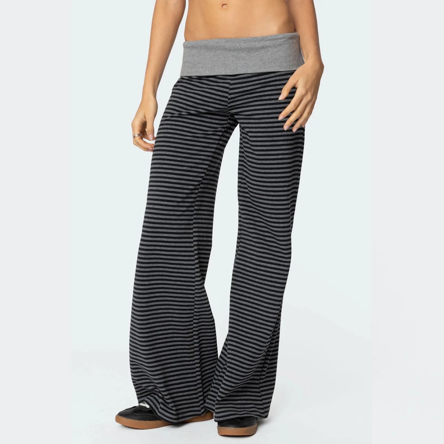 XBTCLXEBCOCN Casual Wide Leg Sweatpants For Women Fold Over Low Rise Flare Yoga Lounge Pants