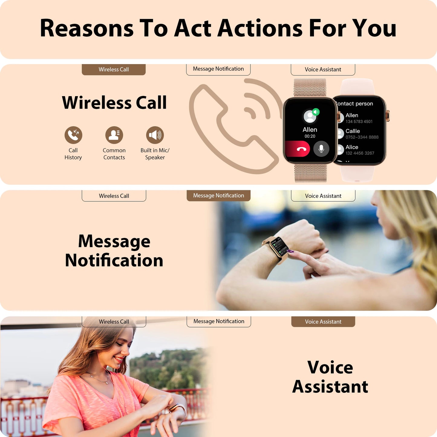 Smart Fitness Watch for iPhone Android Pedometer and Calls