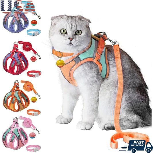 DUTRIEUX Escape Proof Cat Harness Leash Collar Set Reflective Vest For Safe Walking