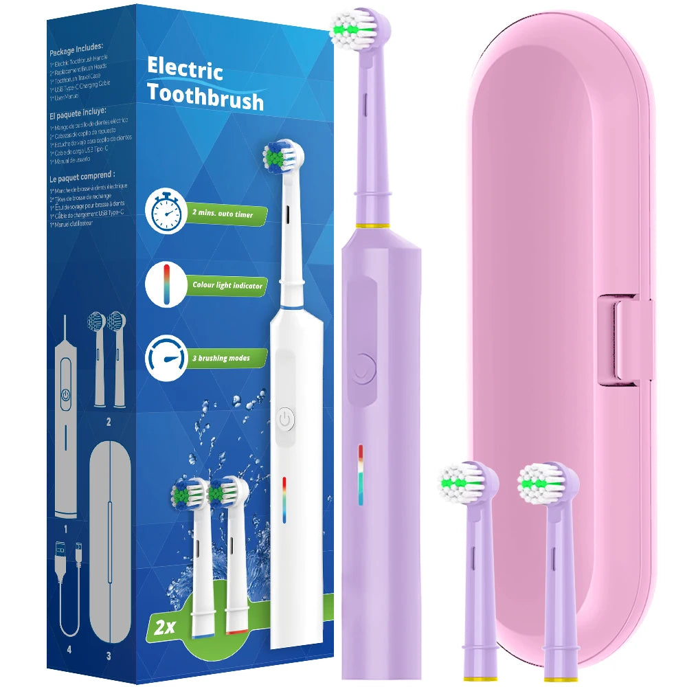 Bristle Smart Rotating Electric Toothbrush With Rounded Head Rechargeable System