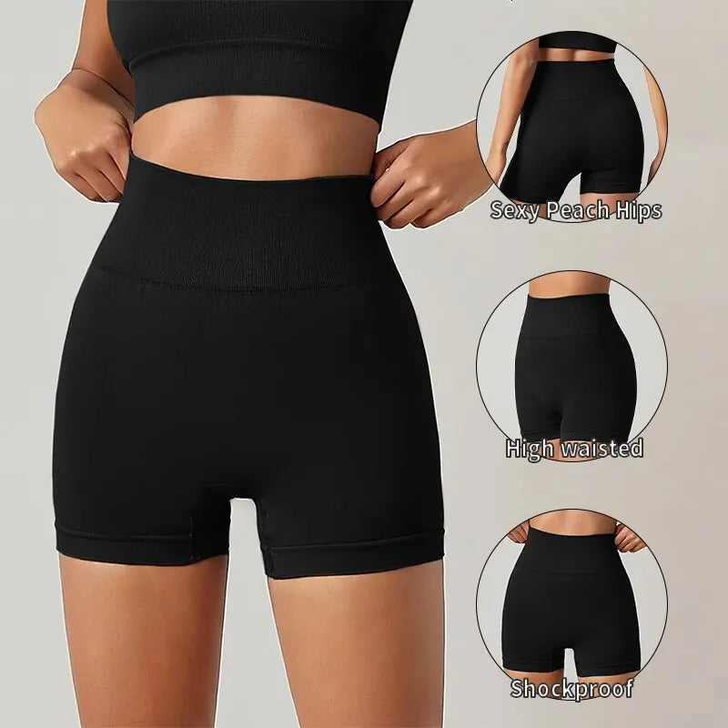 Women Fitness Shorts Seamless Tight Cycling Yoga Breathable High Waist Sports Pants