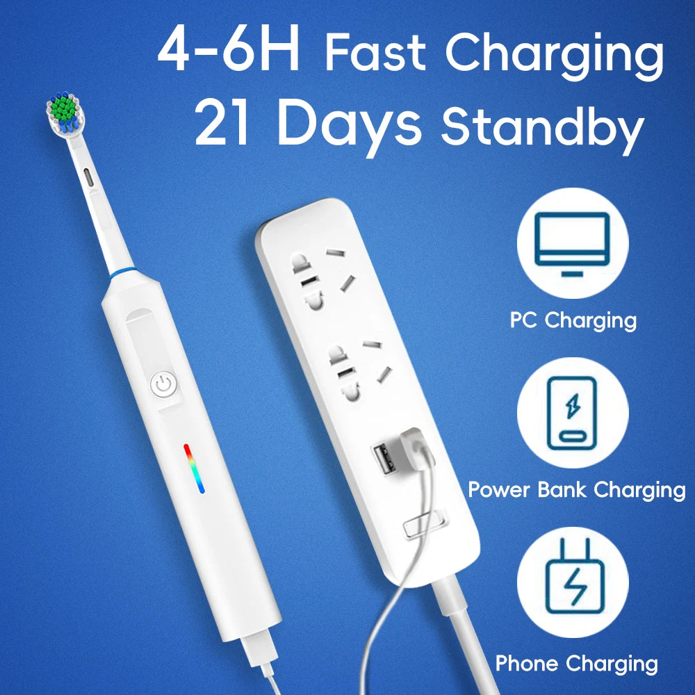Bristle Smart Rotating Electric Toothbrush With Rounded Head Rechargeable System