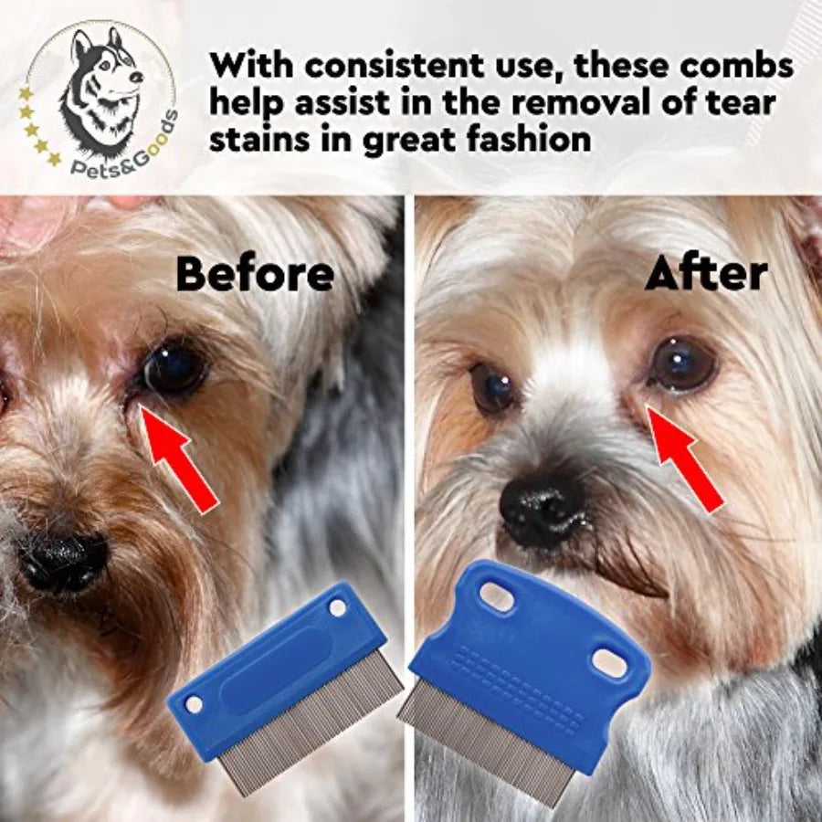 Hign-concerned Dog Grooming Comb Tear Stain Remover Gentle Eye Crust Cleaner For Daily Pet Care Set Of 2