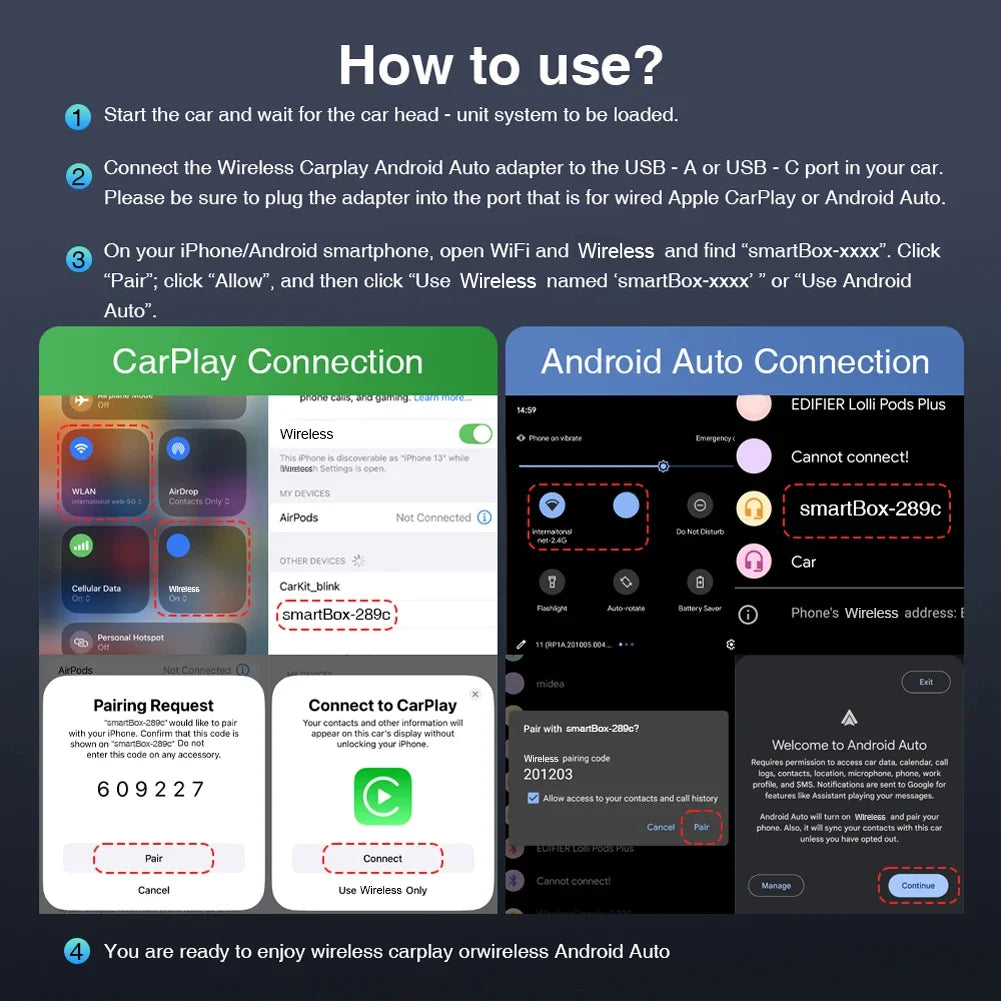 MOJOYCE 2 In 1 Wireless CarPlay Android Auto Adapter Converts Wired CarPlay To Wireless Plug And Play