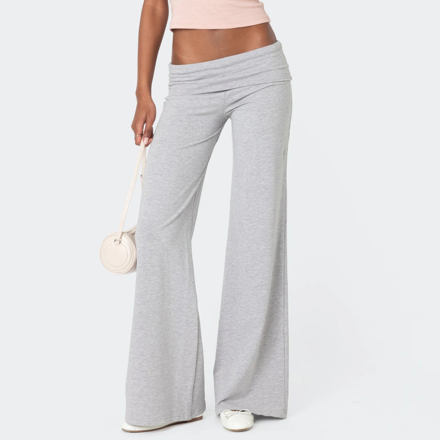 XBTCLXEBCOCN Casual Wide Leg Sweatpants For Women Fold Over Low Rise Flare Yoga Lounge Pants