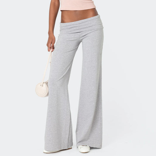 XBTCLXEBCOCN Casual Wide Leg Sweatpants For Women Fold Over Low Rise Flare Yoga Lounge Pants