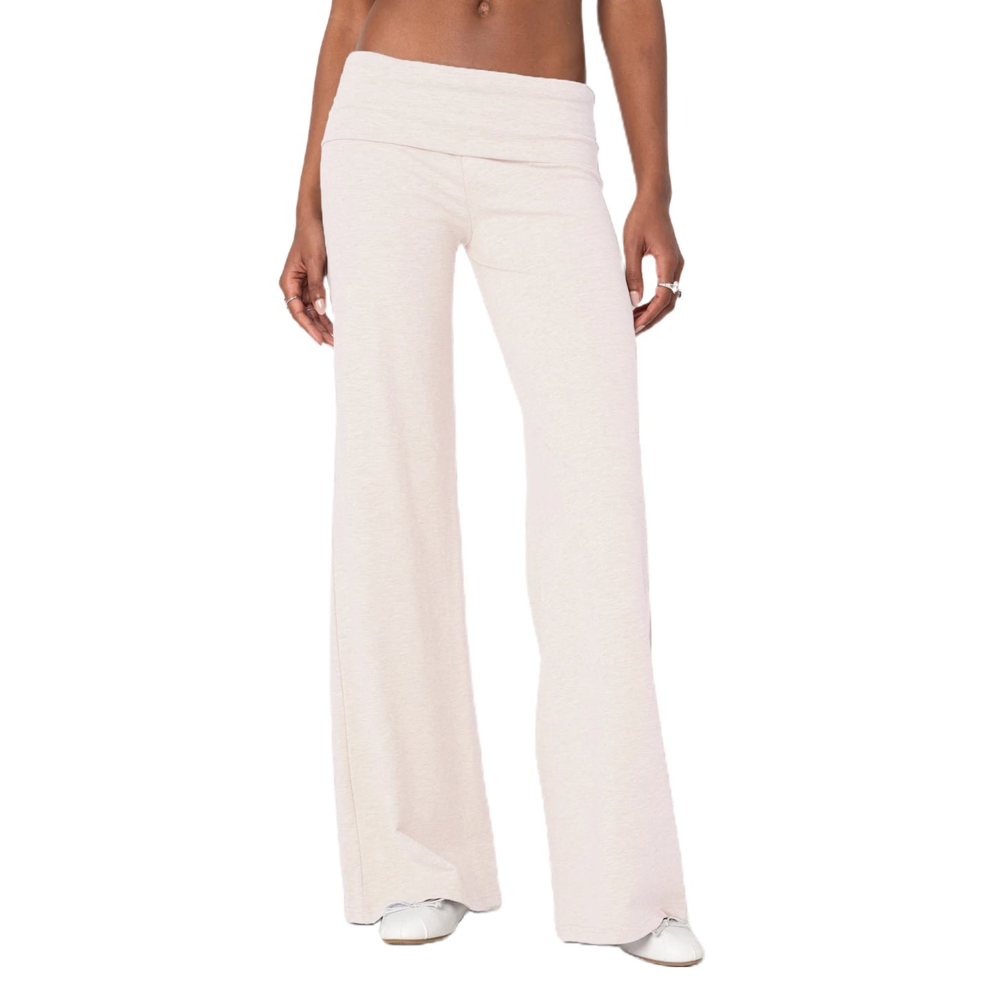 XBTCLXEBCOCN Casual Wide Leg Sweatpants For Women Fold Over Low Rise Flare Yoga Lounge Pants