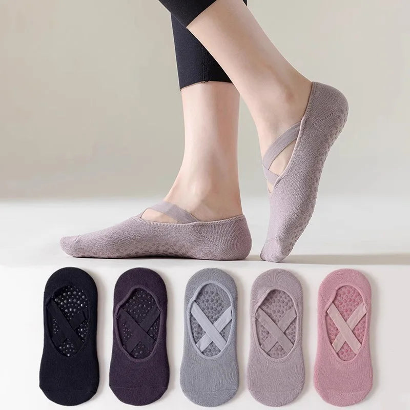 Grippy Yoga Barre Socks For Women Anti Slip Pilates Cotton Socks For Indoor Fitness