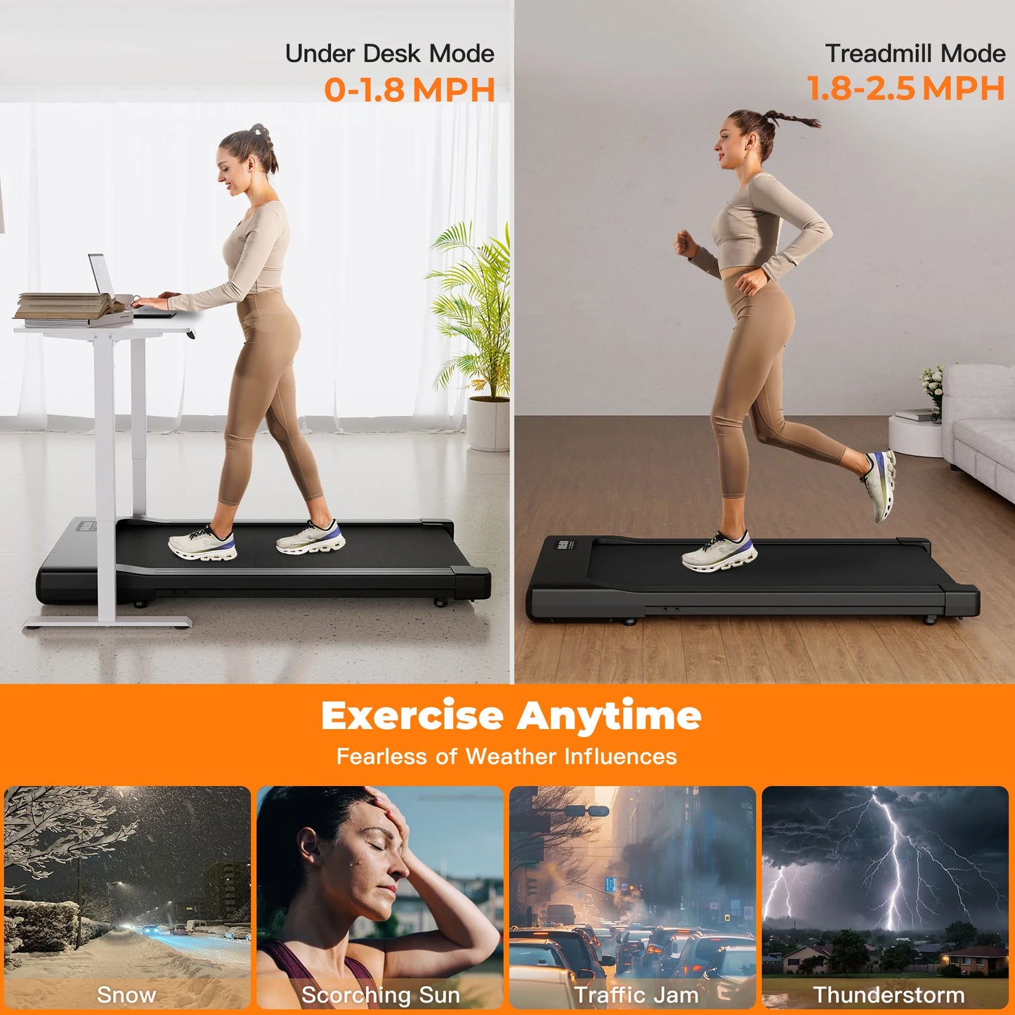 Superun Two In One Walking Pad Under Desk Treadmill With Remote LED Display 2.5HP For Home Office