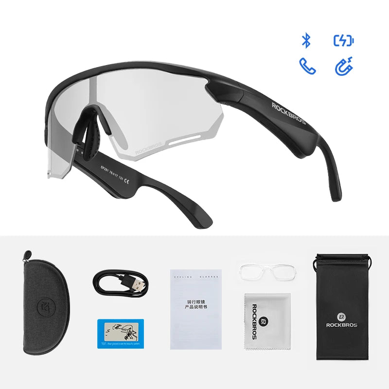 Rockbros Wireless Cycling Glasses Bluetooth 5.2 Polarized UV400