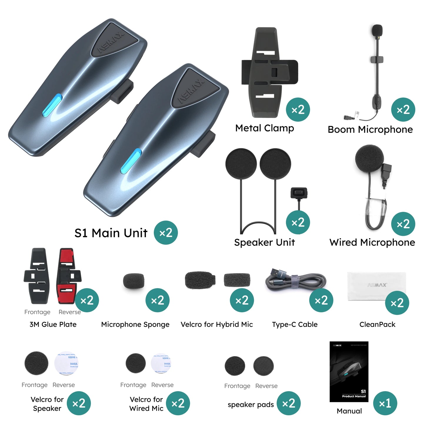 ASMAX S1 Motorcycle Intercom Bluetooth Helmet Headset