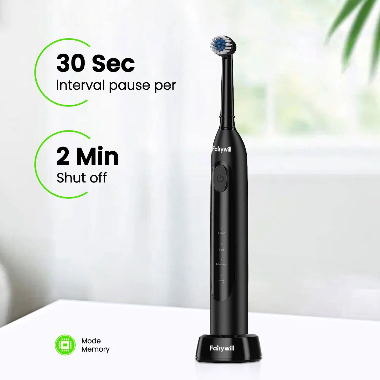Fairywill T2233 Rechargeable Sonic Toothbrush Powerful Rotation Cleaning for Adults