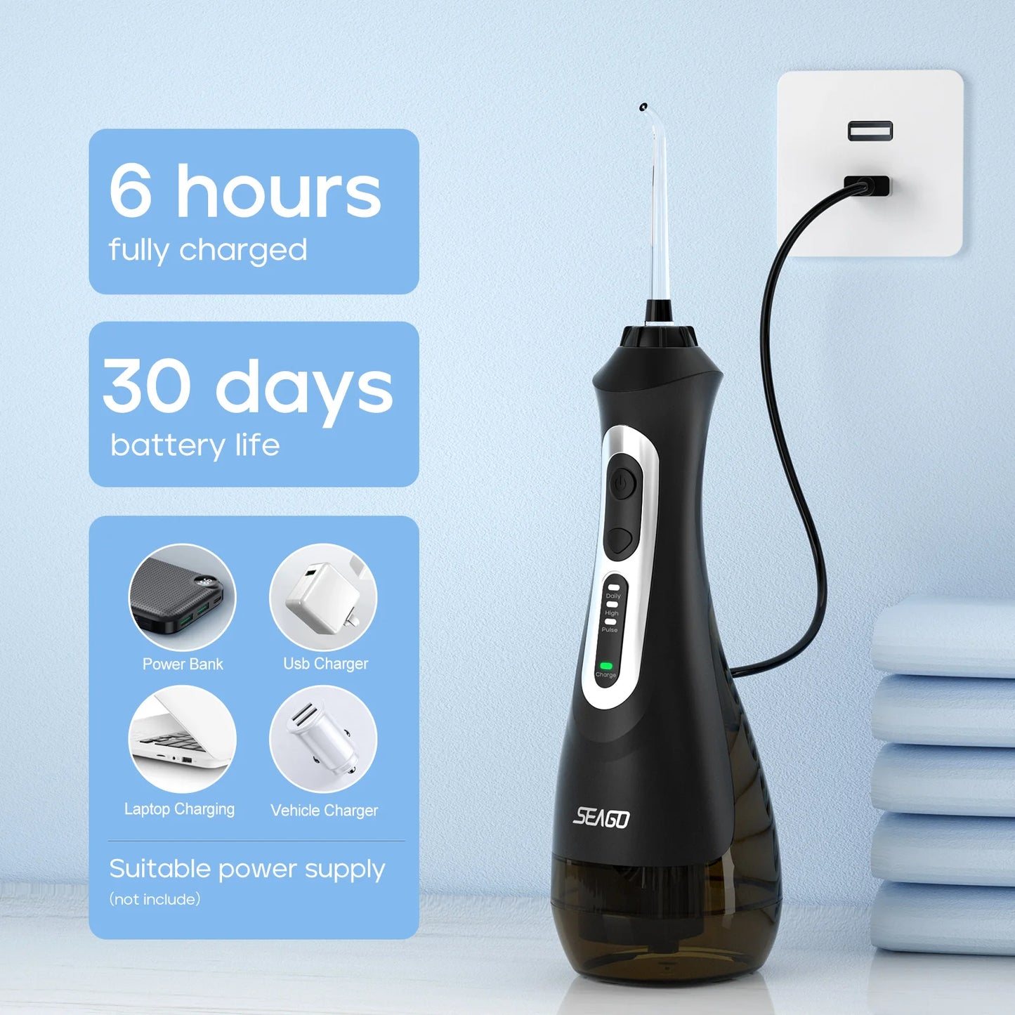 Seago USB Rechargeable Portable Dental OralIrrigationDevice Water Flosser Modes IPX7