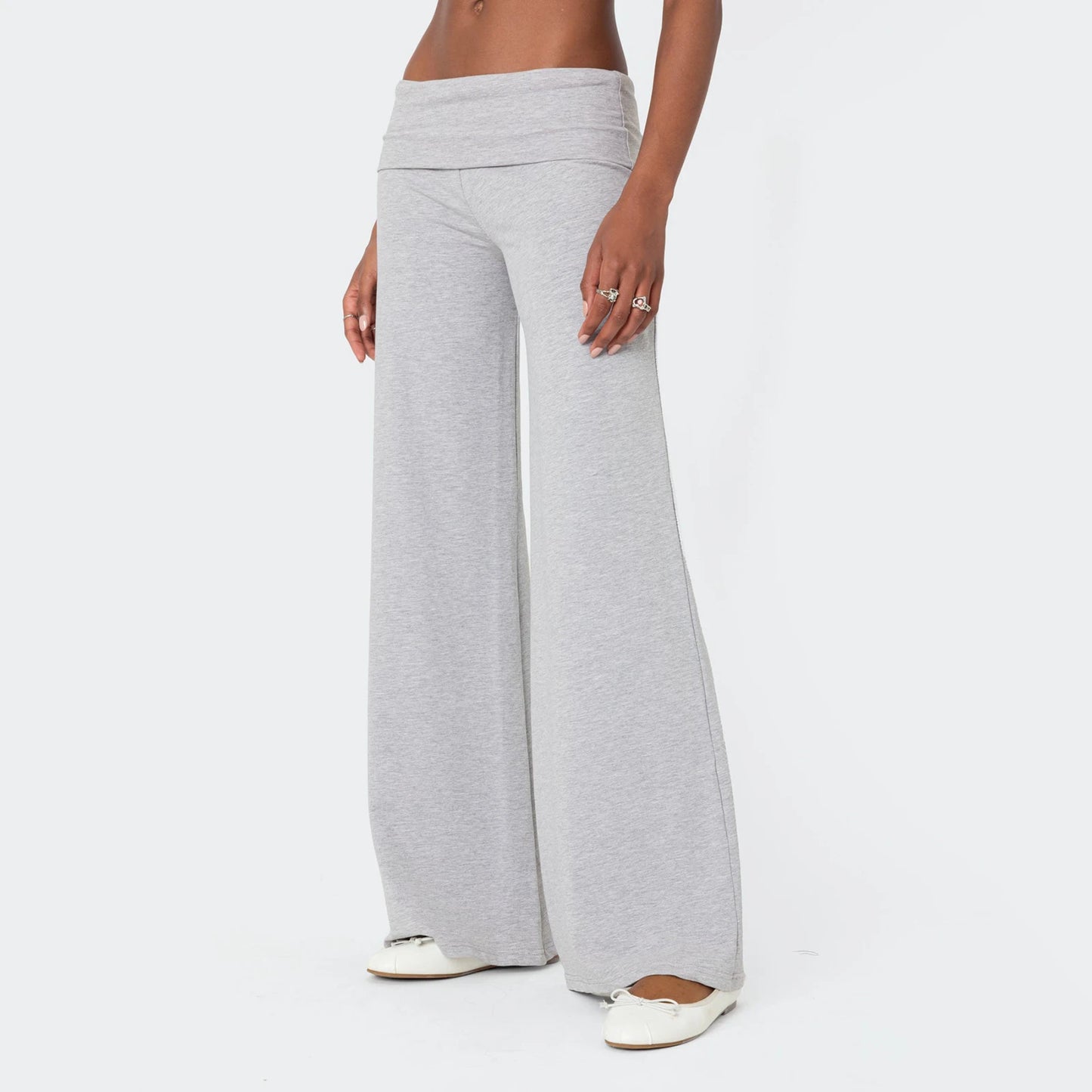 XBTCLXEBCOCN Casual Wide Leg Sweatpants For Women Fold Over Low Rise Flare Yoga Lounge Pants