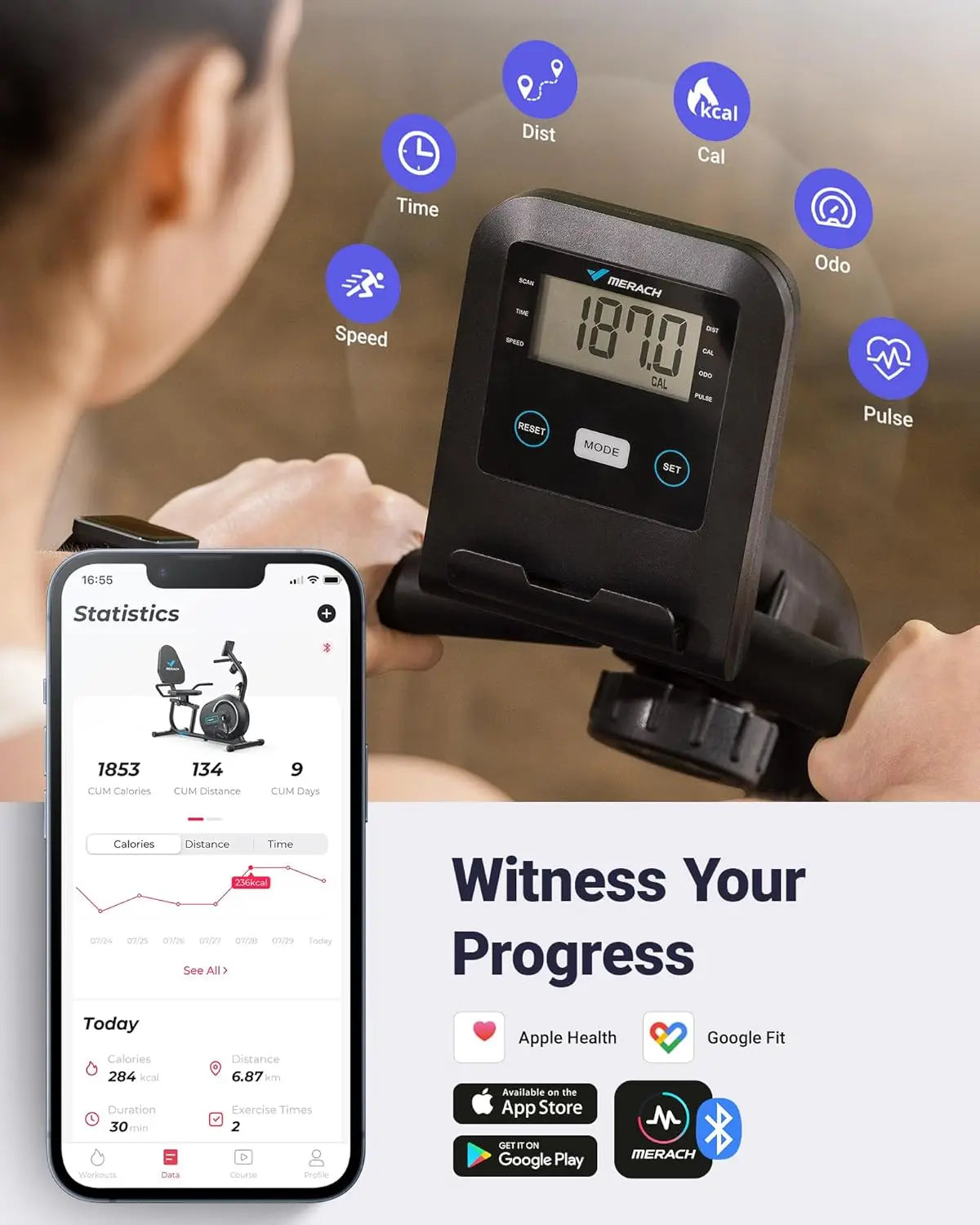 Recumbent Exercise Bike For Home With ProprietaryAppConnectivity And LCD Display