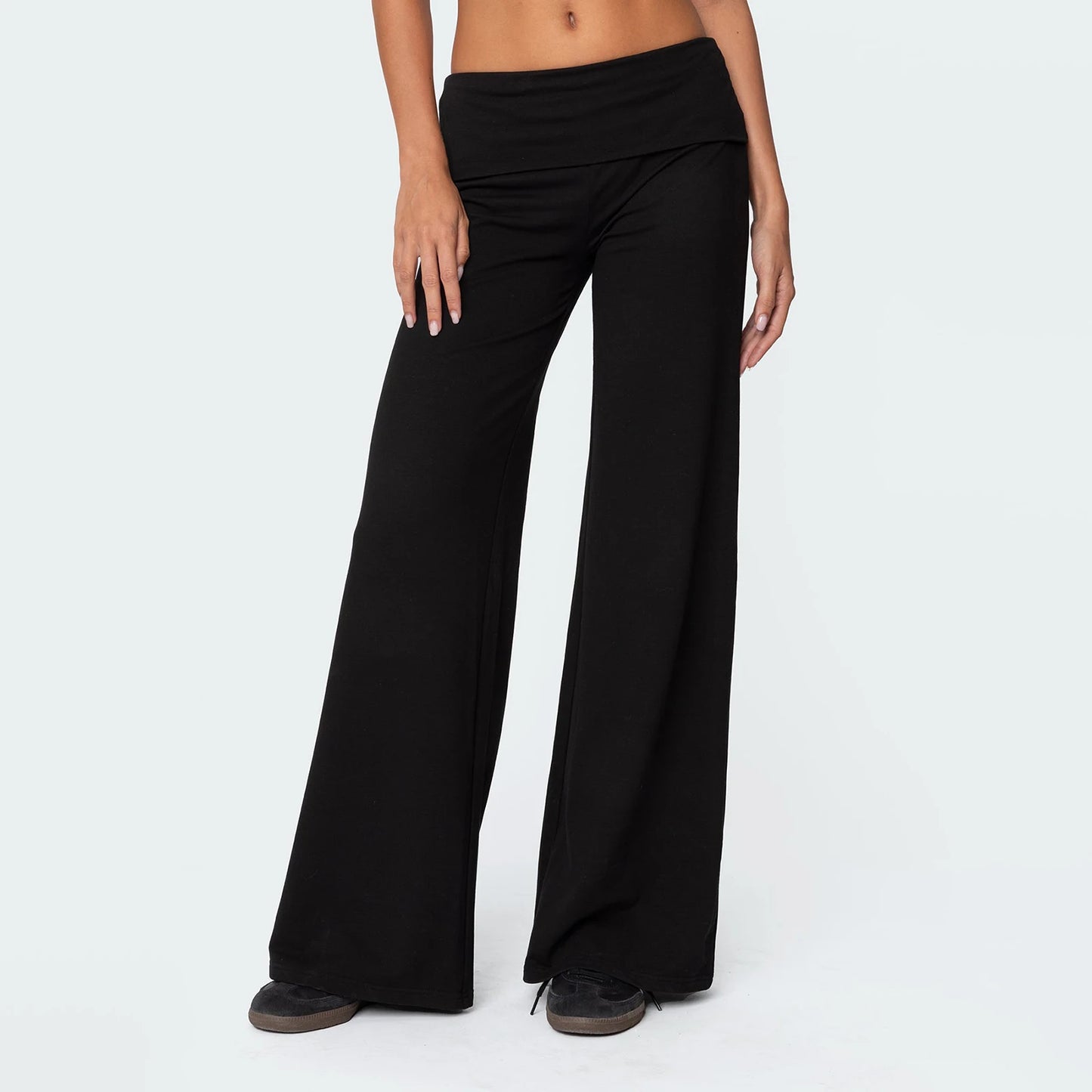 XBTCLXEBCOCN Casual Wide Leg Sweatpants For Women Fold Over Low Rise Flare Yoga Lounge Pants