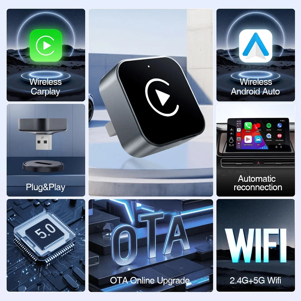 MOJOYCE 2 In 1 Wireless CarPlay Android Auto Adapter Converts Wired CarPlay To Wireless Plug And Play